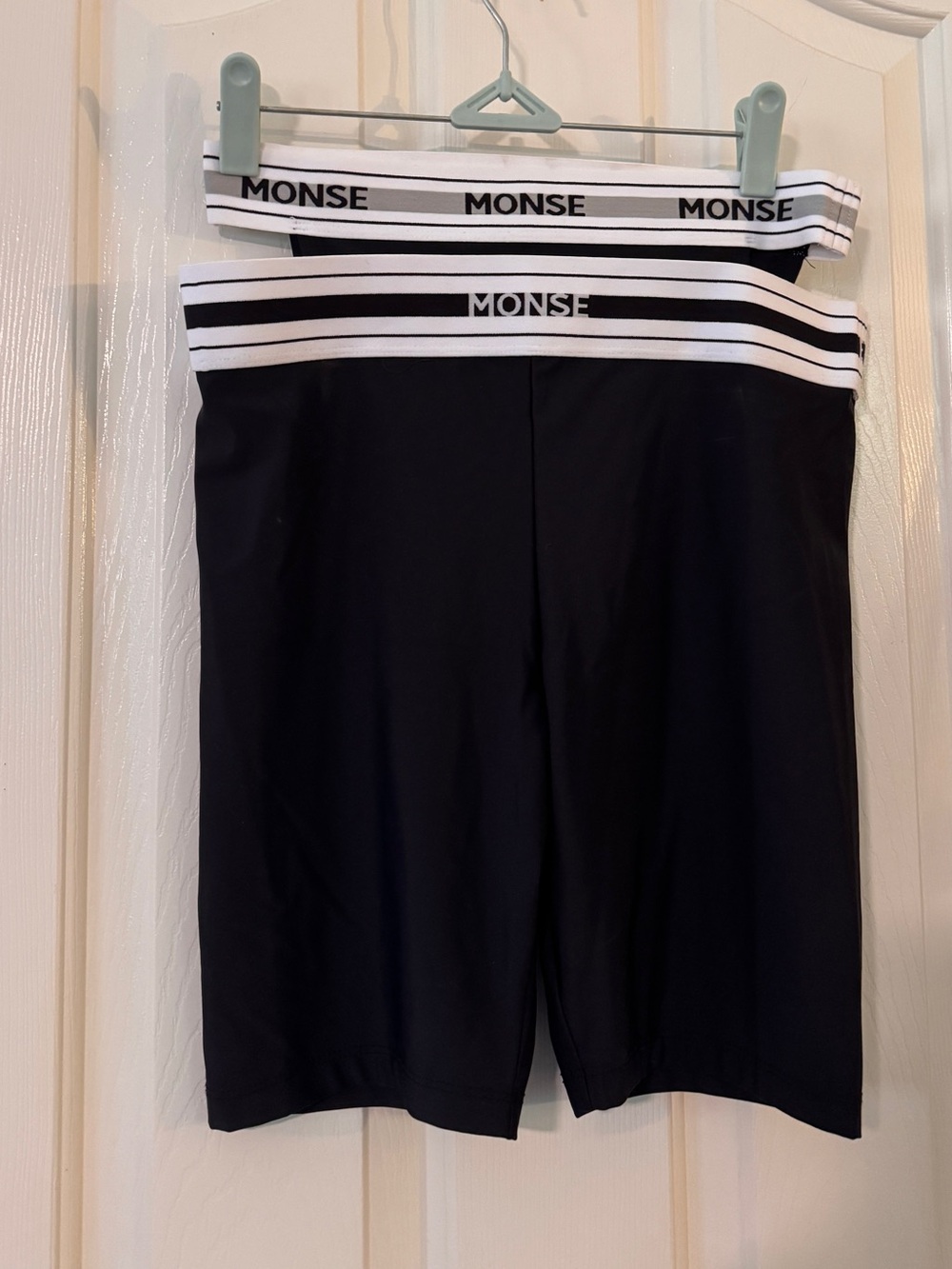 MONSE Black High-Rise Bike Shorts with White Branded Waistband double-waist